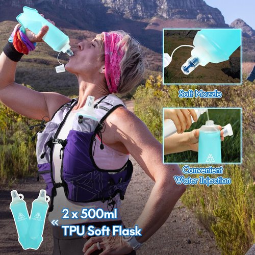 Haimont Running Hydration Vest with Soft Flasks for Women Men, Adjustable Water Vests Pack Backpack with Water Bottle for Hiking, 8L, M, Black