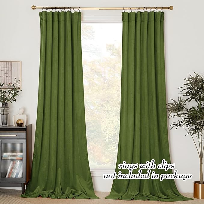 NICETOWN Moss Green Velvet Curtains and Drapes, Thermal Insulated Soft Window