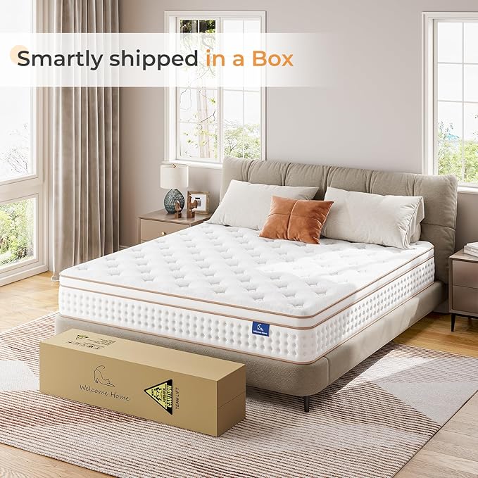 Vesgantti Queen Mattress, 12 Inch Memory Foam Hybrid Mattress in a Box with Individual Pocket Spring, Queen Size Mattresses for Pressure Relief, Motion Isolation, Medium Firm Support