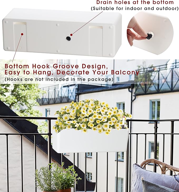 Elongated Self Watering Planter Pots Window Box 5.5 x 16 inch Indoor Home Garden Modern Decorative Planter Pot for All House Plants Flowers Herbs (White,1-Pack)