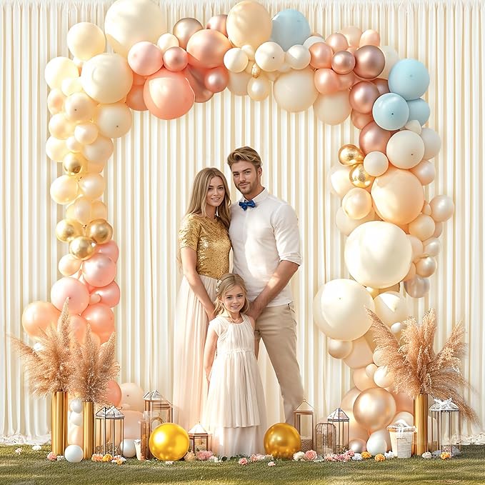 6 Panels Champagne Backdrop Curtain for Parties Wedding Baby Shower Wrinkle Free Photo Curtains Backdrop Drapes Fabric Decoration for Bridal Shower 30ft(W) x 10ft(H)