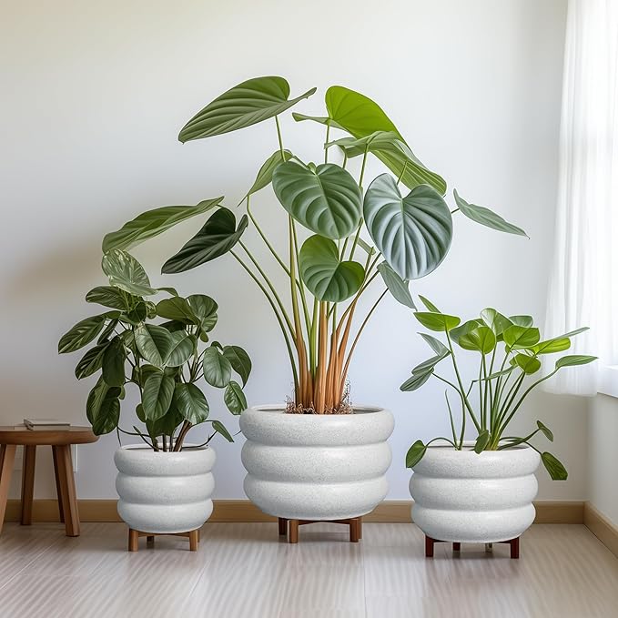 SQOWL Ceramic Planter Pot 13.5 Inch - Plant Pot Indoor with Drainage Hole Large Flower Pot Outdoor Modern Planter House Plant Pot for Office Front Door Porch Decor White