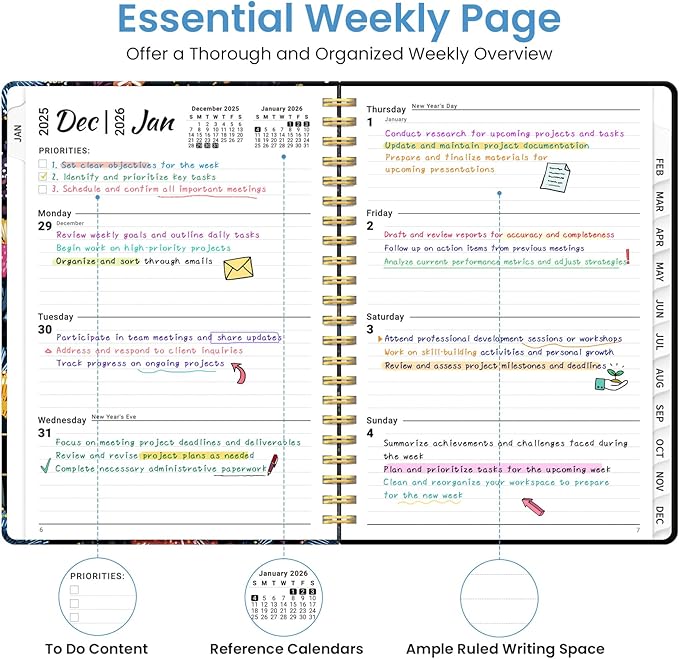2026 Planner, Weekly and Monthly Planner for Women, Jan 2026 - Dec 2026 Pretty 2026 Calendar Planner with Monthly Tabs, Inner Pocket, Spiral Binding, Perfect for Office Home School - 6.3" x 8.5", Floral Galaxy