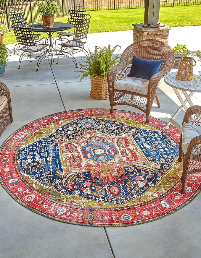 Unique Loom Outdoor Traditional Collection Area Rug - Limon (3' 1" Round Multi/Red)