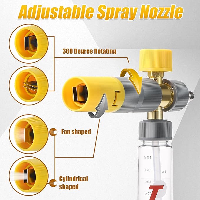 Tool Daily Foam Cannon Dual Connector, Mini Foam Cannon for Pressure Washer, 5 Power Washer Spray Nozzle Tips, 1/4 Inch Quick Connect