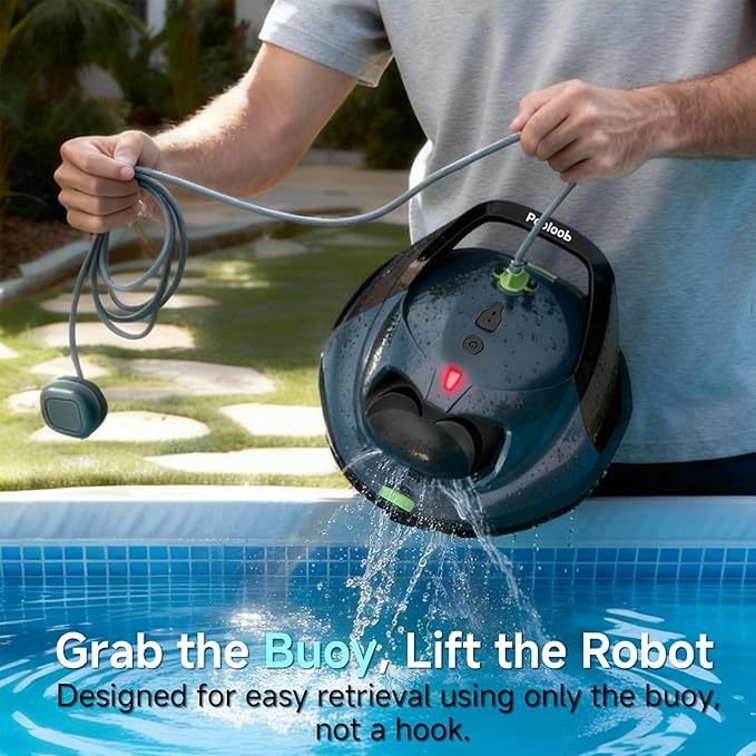 Pooloob PF1 Cordless Robotic Pool Vacuum Cleaner for Above & In-Ground Pools with Retrieval Buoy, Max Cleaning Coverage 1345 Sq.ft, 150Mins Runtime, Self-Parking, Fast Charging, Deep Gray