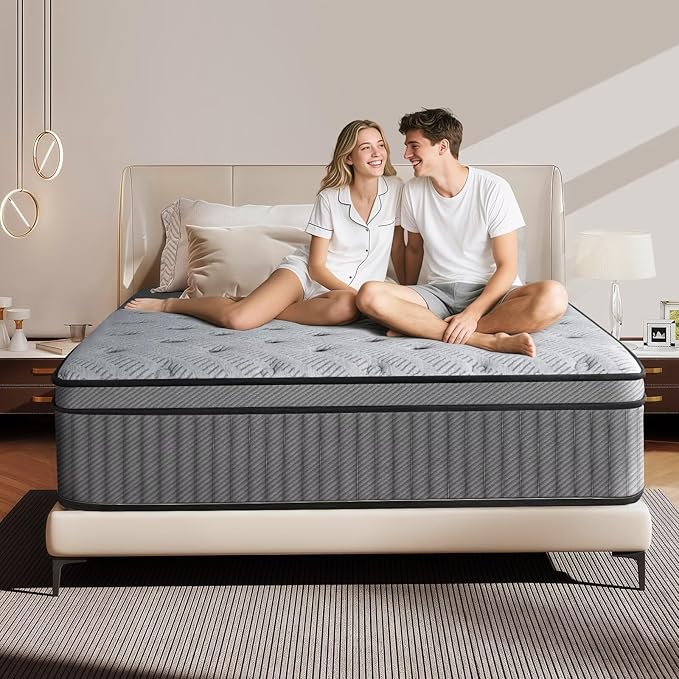 Twin Mattress 12 Inch, Medium Firm Hybrid Mattress with Lumbar-Zoned Foam and Pocket Springs for Motion Isolation and Edge Support