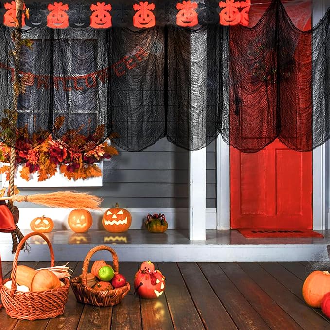 ZeeDix 9 Pack Halloween Creepy Cloth 30 x 75 Inch Spooky Scary Gauze Cloth Creepy Cheesecloth for Halloween Party Supplies Outdoor Yard Home Wall Doorways(Black, White, Purple)