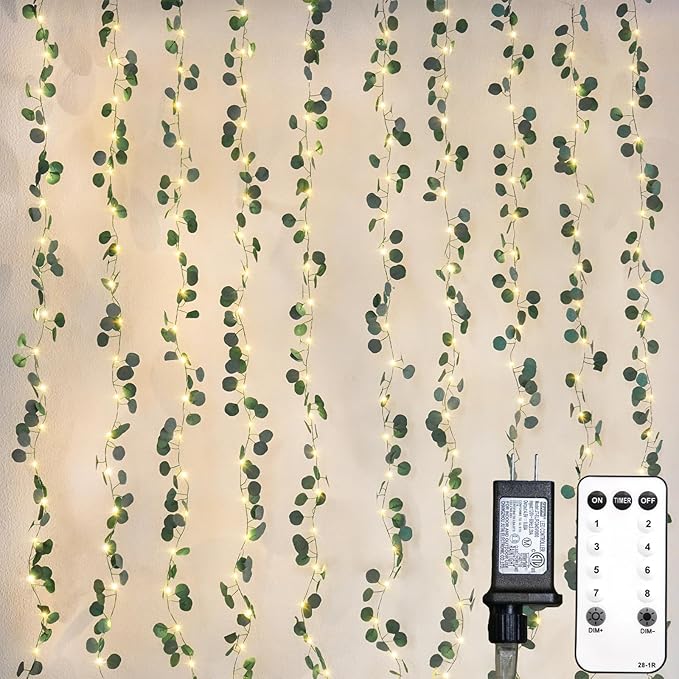 suddus 200 LED Vine with Light Plug in, 6.5ft x 6.5ft Eucalyptus Fairy Curtain