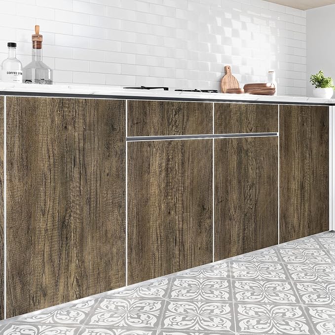WESTICK Brown Wood Peel and Stick Countertop Wallpaper Waterproof Wood Contact