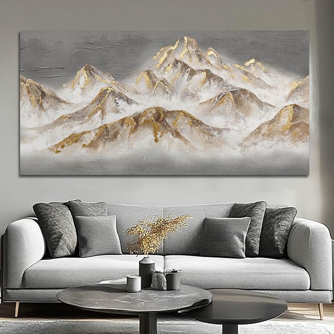 SDYA Mountain Wall Art Gold Pictures Wall Decor Grey Textured Poster for Living Room Dining Room Nature Wall Paintings for Bedroom 24x48 Inch
