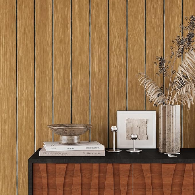 VEELIKE Honey Teak Wood Slat Wall Panels Peel and Stick 3D Wooden Panels Wall