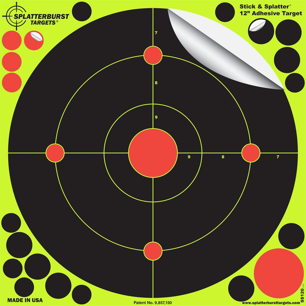 Splatterburst Targets - 12 inch Adhesive Stick & Splatter Reactive Shooting Targets - Rifle, Pistol, Airsoft, BB Gun, Pellet Gun, Air Rifle (10 Pack)