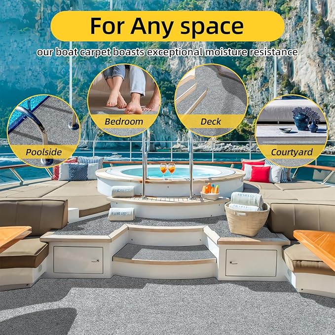 Marine Carpet,5 FT x 25 FT Smoke Gray Indoor Outdoor Carpet 0.2" Thick Boat Carpet with Water-Proof TPE Backing, Non-Slide Outdoor Marine Carpet Roll for Home, Patio, Porch, Deck