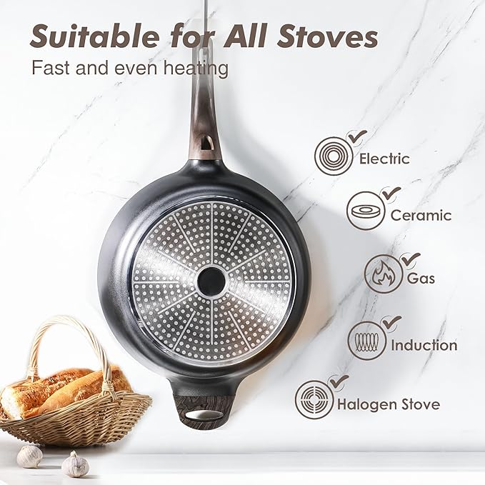 SENSARTE Nonstick Frying Pan Skillet with Lid, 10.5 Inch Deep Frying Pan, 3.8 Qt Non Stick Saute Pan with Cover, Induction Pan, Healthy Non Toxic Cooking Pan with Helper Handle, PFOA PFOS Free
