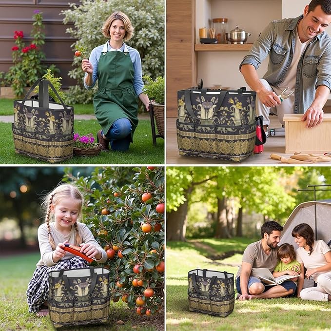 Paisley Garden Tool Bag - Waterproof Garden Tote with 8 Pockets, Large Storage Home Organizer Gardening Tool Oxford Bag for Garden Tools Kits Holder, Ideal Outdoor Gardening Gift for Women & Men
