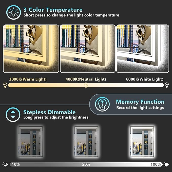 28x36 LED Bathroom Mirror with Lights, Backlit and Front Lit Anti-Fog Lighted