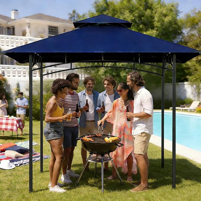 Grill Gazebo Replacement Roof, 5x8ft Outdoor BBQ Gazebo Canopy Cover, Double Tiered Grill Gazebo Replacement Roof for #L-GG001PST-F