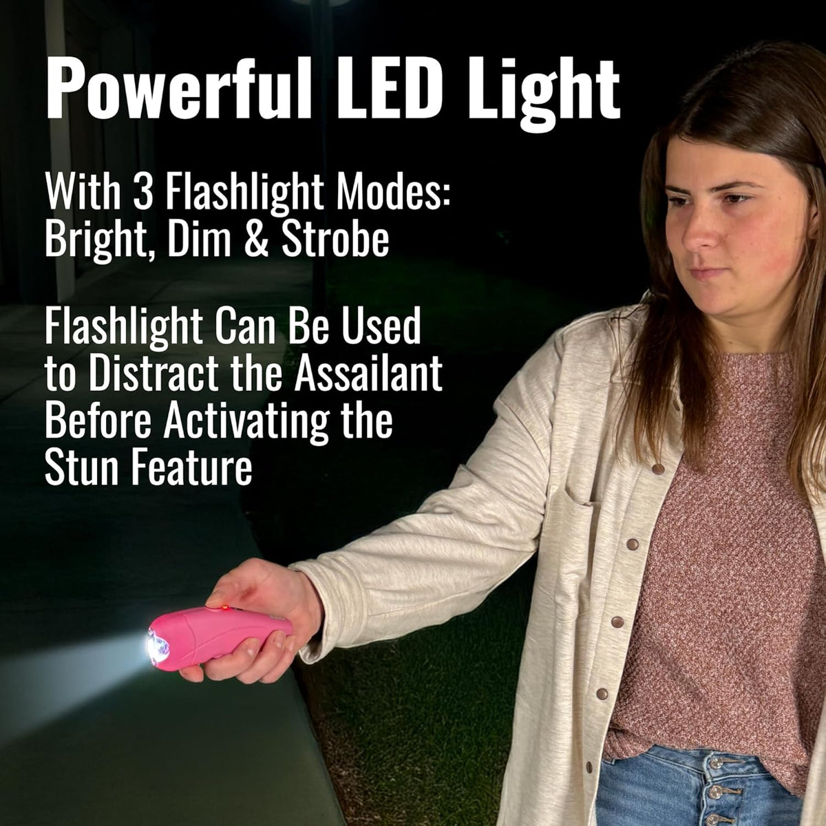 Rechargeable Mace Stun Gun for Self Defense - High Voltage with Bright LED Light