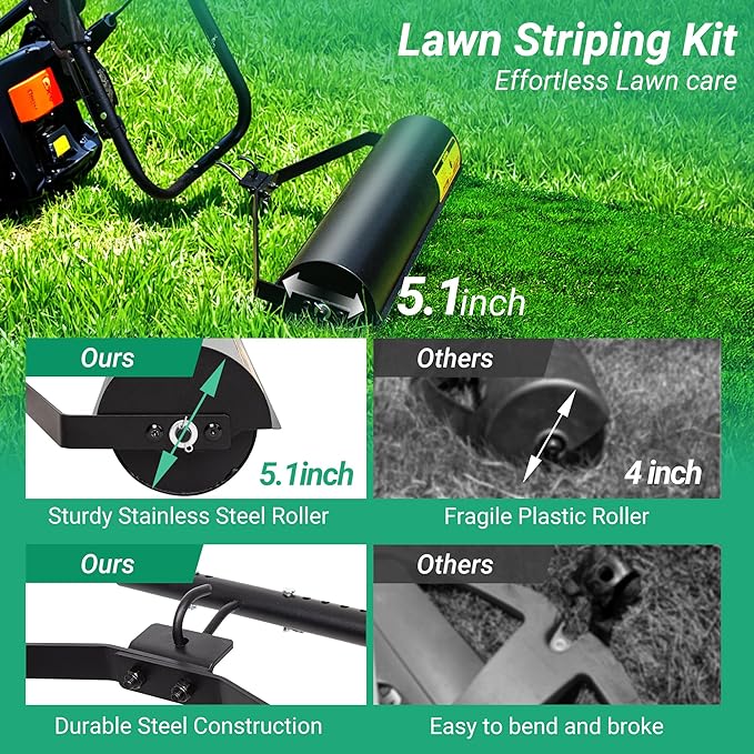 Suchtale Lawn Striping Kit for Push Mowers, Heavy-Duty Stainless Steel Roller, Universal DIY Lawn Striper with Large Easy-Fill Sand Port & Funnel, Adjustable Design, Fits Gas or Electric Lawn Mowers