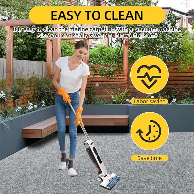 Marine Carpet,5 FT x 15 FT Smoke Gray Indoor Outdoor Carpet 0.2" Thick Boat Carpet with Water-Proof TPE Backing, Non-Slide Outdoor Marine Carpet Roll for Home, Patio, Porch, Deck
