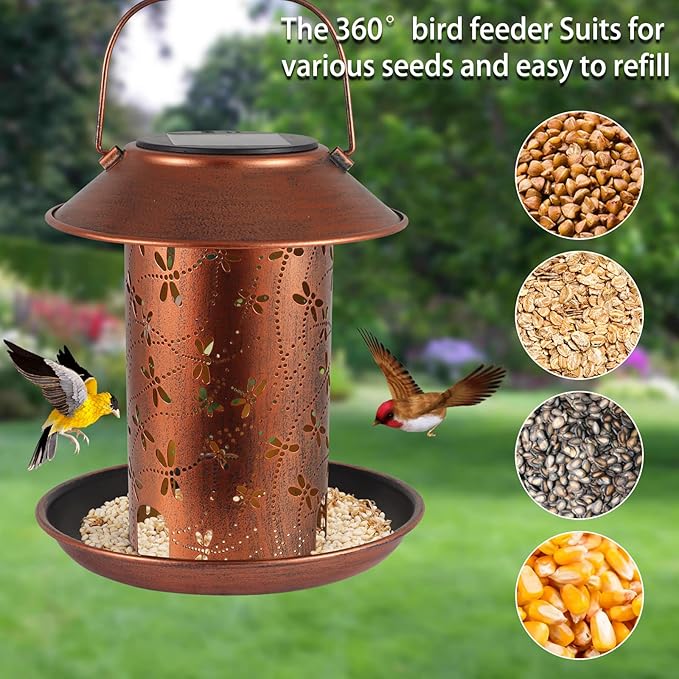 Bird Feeders for Outdoors Dragonfly Solar Lanterns Outdoor Waterproof Garden Decor Gifts for Women Mom Grandma Metal Solar Decoration Outside LED Lanterns for Yard, Patio, Lawn, Pathway(2 Pack)