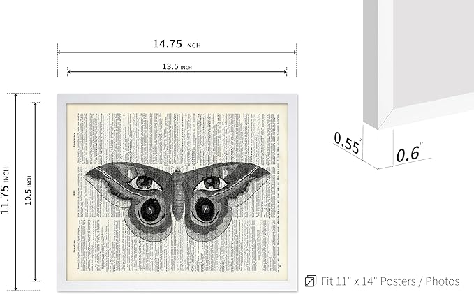 Poster Master Dictionary Art Poster - Butterfly Print - Eyes on Wings Art - Insect Art - Gift for Men, Women & Animal Lover - Gothic Decor for Living Room, Bedroom or Dorm, 11x14 White Framed