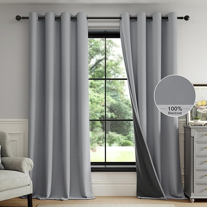 FMFUNCTEX 100% Dark Grey Blackout Curtains