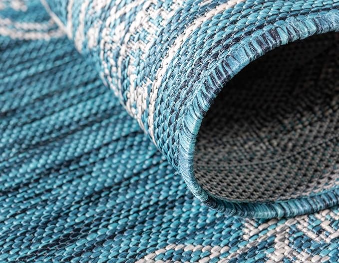 Unique Loom Outdoor Traditional Collection Area Rug - Antique (5' 1" x 8' Rectangle, Teal/ Gray)