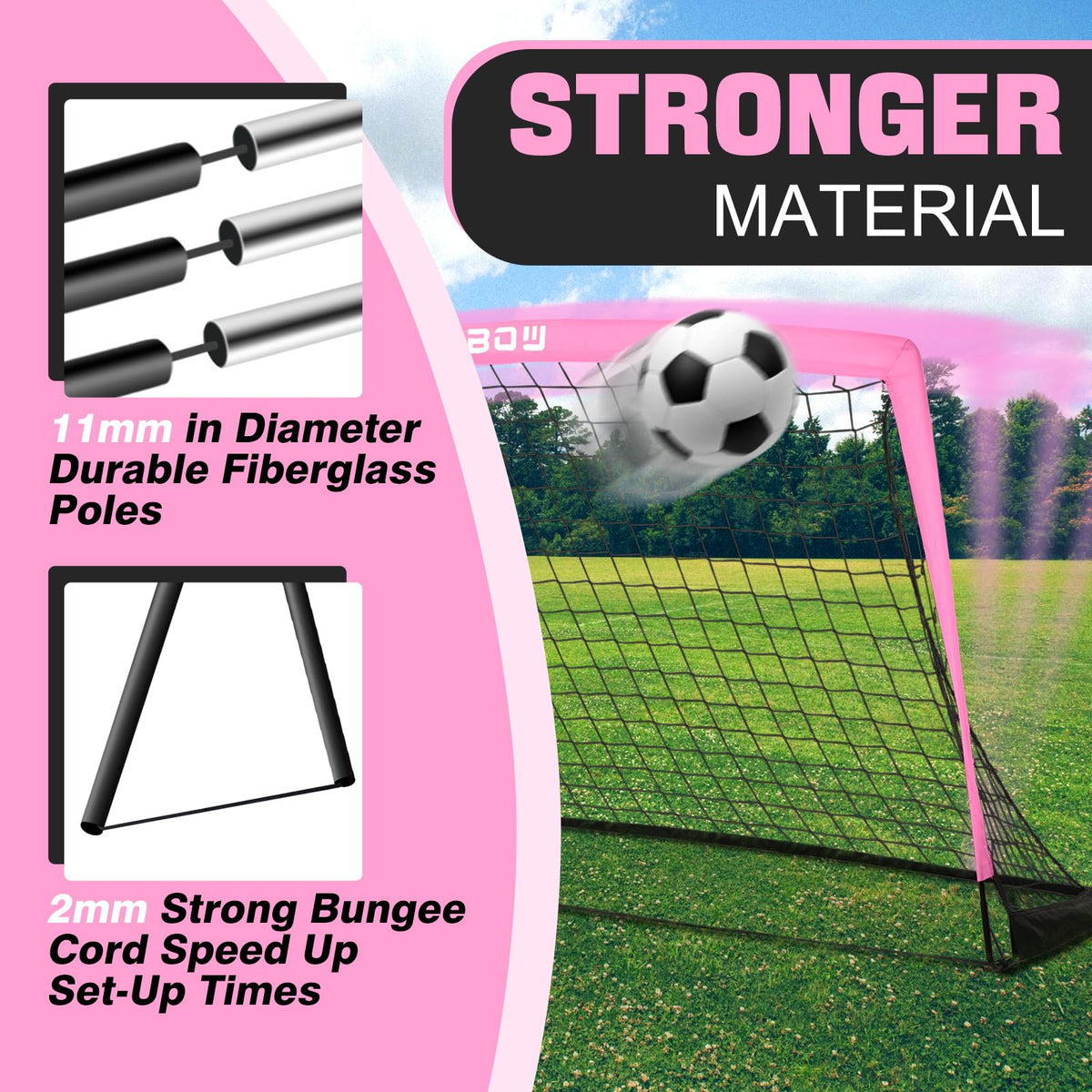 RUNBOW 9x5 ft Portable Kids Soccer Goal for Backyard Adult Junior Large Girl Practice Soccer Net with Carry Bag (9x5ft, Pink, 1 Pack)