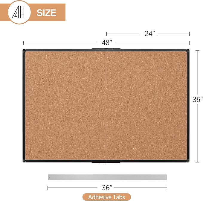 Cork Board Bulletin Board 36 x 48, Foldable Notice Pin Board