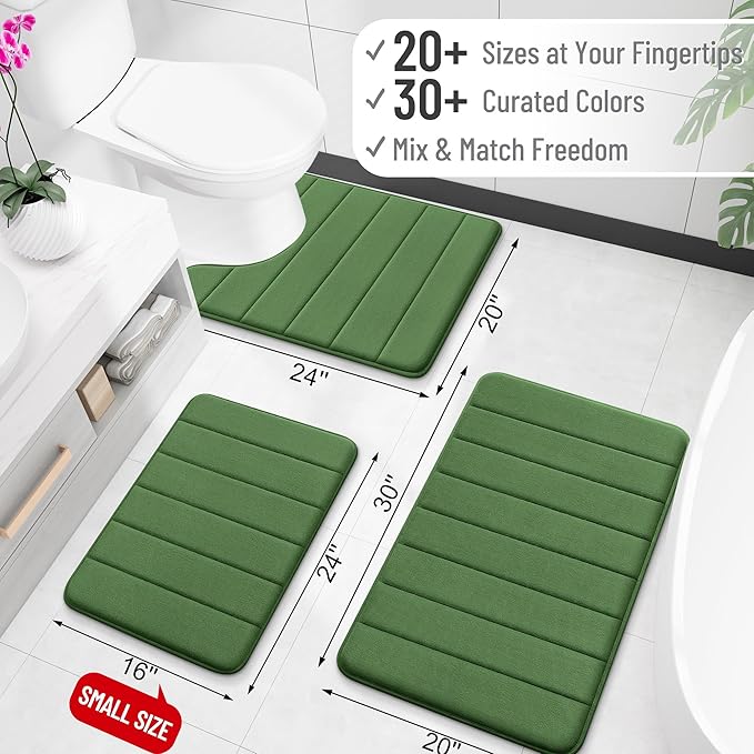 OLANLY Memory Foam Long Bathroom Rugs Runner 70x24, Super Soft Absorbent Bath Mat, Quick Dry, Machine Washable Shower Floor Rugs, Bathmat Carpet, Bathroom Home Decor Accessories, Olive Green
