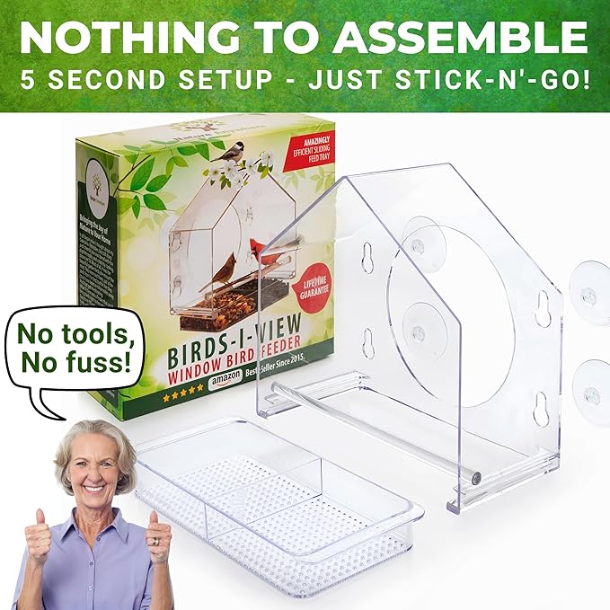 Nature Anywhere Window Bird Feeder - Weather Proof Transparent Acrylic Bird Feeders for Outdoors - Enhanced Suction Grip, Bird Watching for Cats, Easy-to-Clean, Outdoor Birdhouse Feeder (1 Unit)