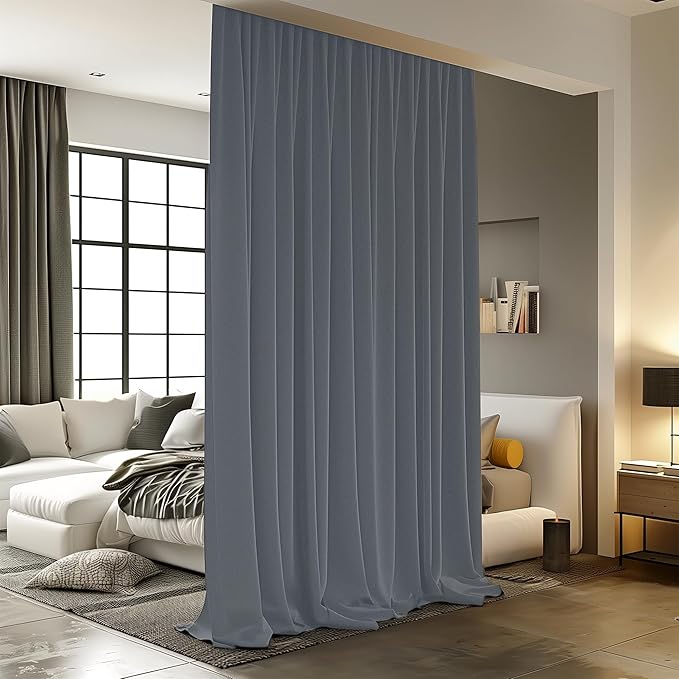 Room Divider Curtains for Ceiling Track Rod, 8.3 ft Wide x 9 ft Tall, Dark Grey