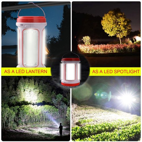 LED Searchlight, Solar Rechargeable Super Bright 10000LM Handheld Spotlight Lantern, Multifunctional LED Lamp Camping Flashlight, 5 Light Modes, IPX4 Waterproof, for Emergency
