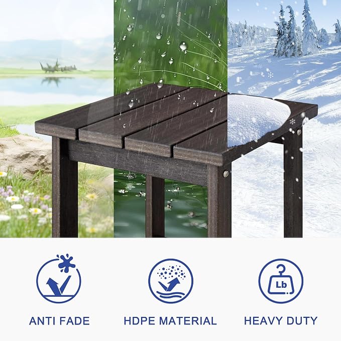 LZRS Square Patio Side Table, Heavy Duty HDPE Outdoor End Table with Wood Texture, Weatherproof Composite Table for Adirondack Chairs, Deck, Pool, Indoor/Outdoor, No Peeling or Cracking(Brown Mixture)