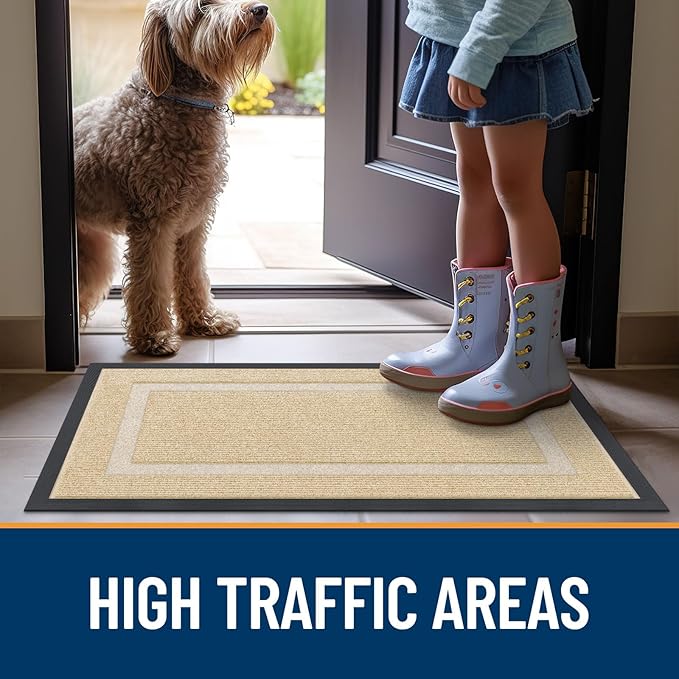 OLANLY Front Door Mat Indoor Outdoor Entrance, Waterproof All-Season, All-Weather Doormat, Sturdy Natural Rubber, Fade Resistant, Low Profile, Easy Clean Patio Porch Entryway Mat, 71x23, Beige
