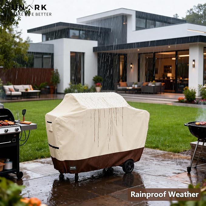 Grill Cover for Outdoor Grill 48 Inch for Weber Grill Covers Heavy Duty Waterproof BBQ Covers for Outside 48 Inch Weber Spirit 2 Grill Cover 48" L x 18" W x 42" H (Beige and Brown)