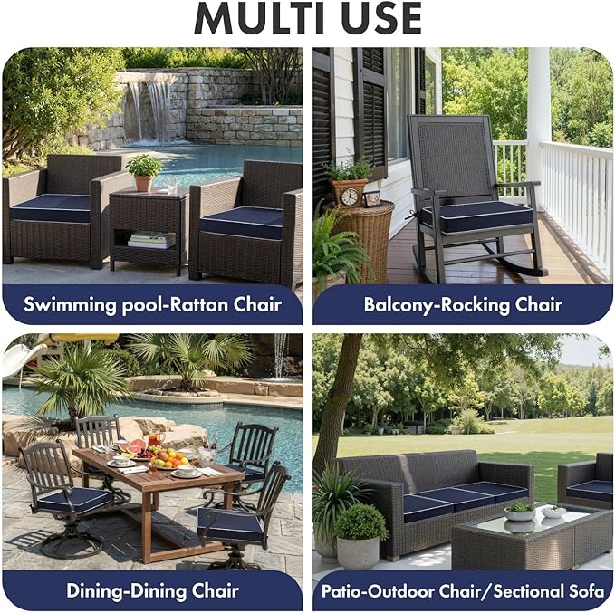 MIULEE Navy Outdoor Chair Cushions Set of 2, 19x19x3 Inch Waterproof Patio Seat Cushions for Outdoor Furniture Couch Sofa, 3 Year Color Fastness High Density Foam with Adjustable Ties