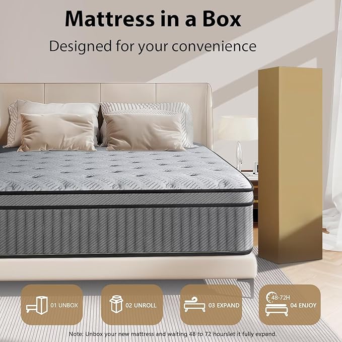 Twin Mattress 12 Inch, Medium Firm Hybrid Mattress with Lumbar-Zoned Foam and Pocket Springs for Motion Isolation and Edge Support