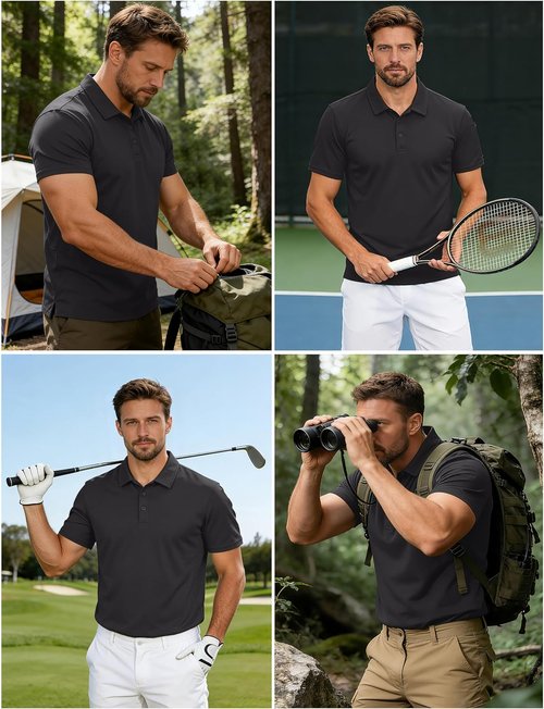 CRYSULLY Men's Polo Shirt - Quick-Dry Tactical Performance Collared Golf Shirt | Short Sleeve Pique Jersey