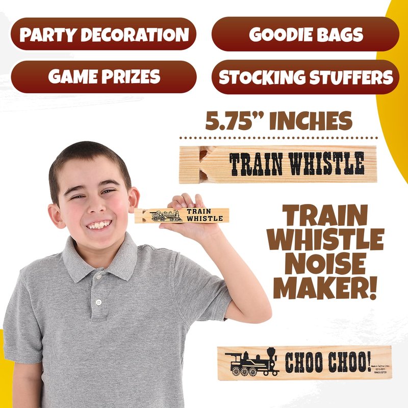 Wooden Train Whistles (Pack of 12) - Wood Train Whistle for Kids, Train Party Favors, Theme Birthday Decorations, Noisemakers, Goodie Bag Filler, Small Game Prizes, Stocking Stuffers