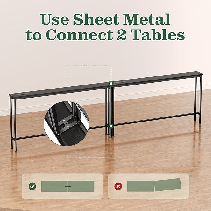 SUPERJARE 102.4 Inch Sofa Table with Power Outlets and USB-C Ports, 5.9 Inch Narrow Console Tables, Entryway Hallway Couch Tables with Storage, Behind Sofa, Small Spaces, Living Room, Black