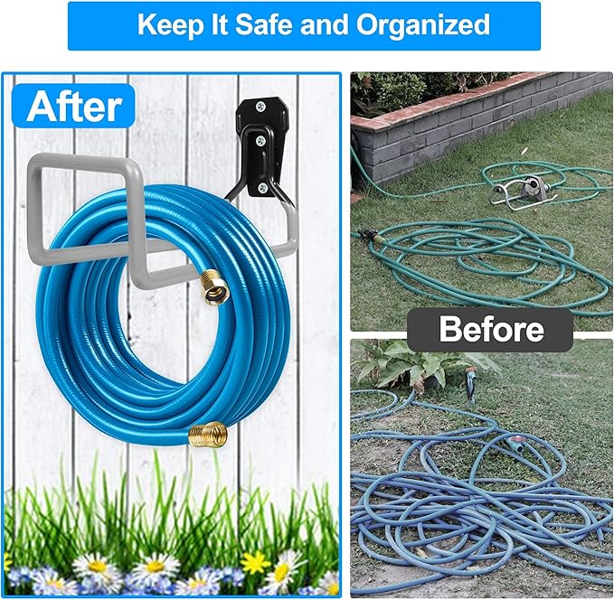 PeoMev Garden Hose Holder - Metal Garden Hose Reel Wall Mounted Water Hose Holders for Outside, Heavy Duty Hose Hanger for Water Hose Storage