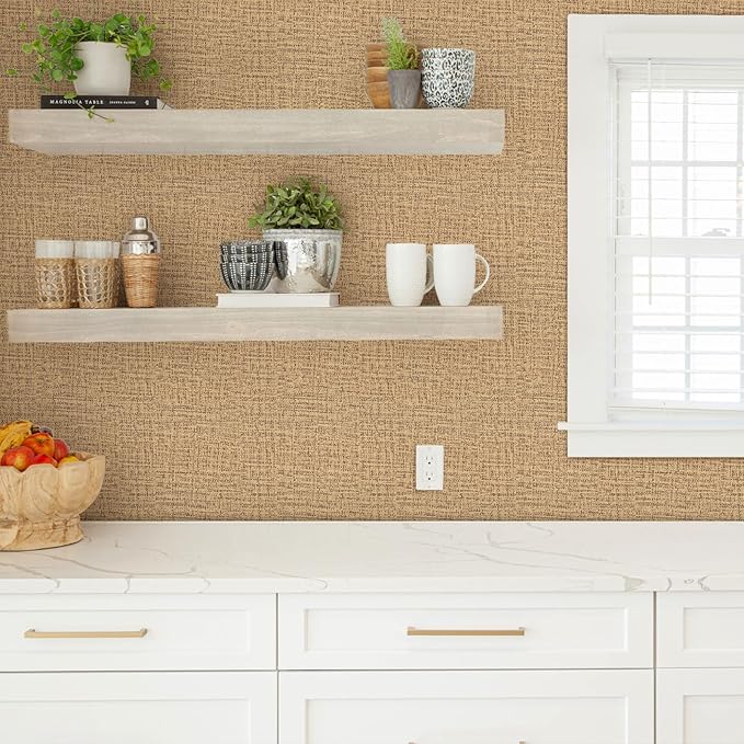 TANONE Dark Coffee Linen Wallpaper Self-Adhesive- Grasscloth Contact Paper Peel