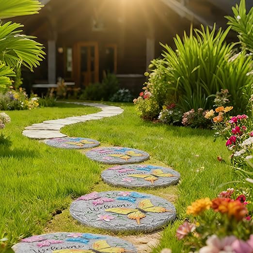 Butterfly Garden Stepping Stones Outdoor - Decorative Cement Pathway Pavers with 3D Butterfly Design Lawn Garden Décor Unique Gardening Gift for Grandma 0.75 * 10 * 10 Inch
