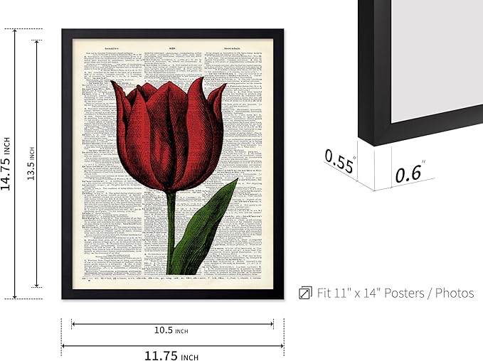 Poster Master Dictionary Art Poster - Tulip Print - Red Flower Art - Floral Art - Gift for Men, Women & Florist - Minimal Decor for Living Room, Bedroom, Dorm or Flower Shop, 11x14 Black Framed