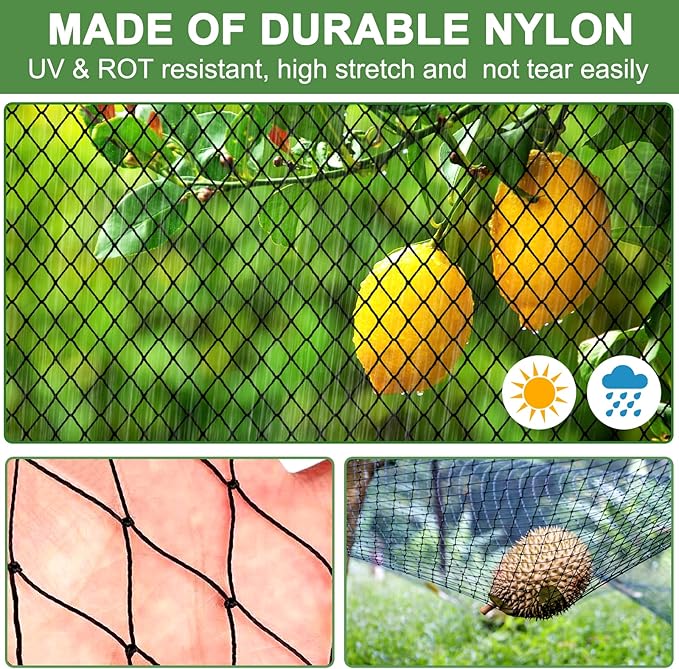 Bird Netting - 50’ x 100’ Garden Net with 1” Square Mesh Protect Fruit Trees from Poultry and Deer, Heavy Duty Garden Netting as Fruit Net, Aviary Netting for Farm, Orchard