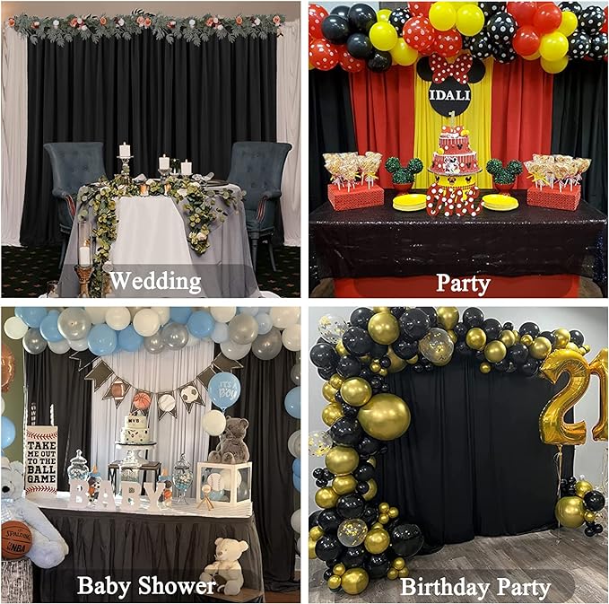 10x10 Black Backdrop Curtain for Parties Wrinkle Free Black Photo Curtains Backdrop Drapes Fabric Decoration for Birthday Party Wedding 5ft x 10ft,2 Panels