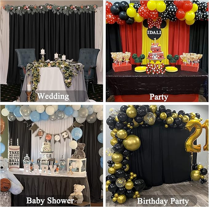 Black Backdrop Curtain for Parties Wrinkle Free Black Photo Curtains Backdrop Drapes Fabric Decoration for Birthday Party Wedding 5ft x 7ft,2 Panels